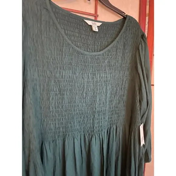 Croft & Barrow 2X Plus Green Long Sleeve Midi Dress NWT Modest Casual - Picture 7 of 8